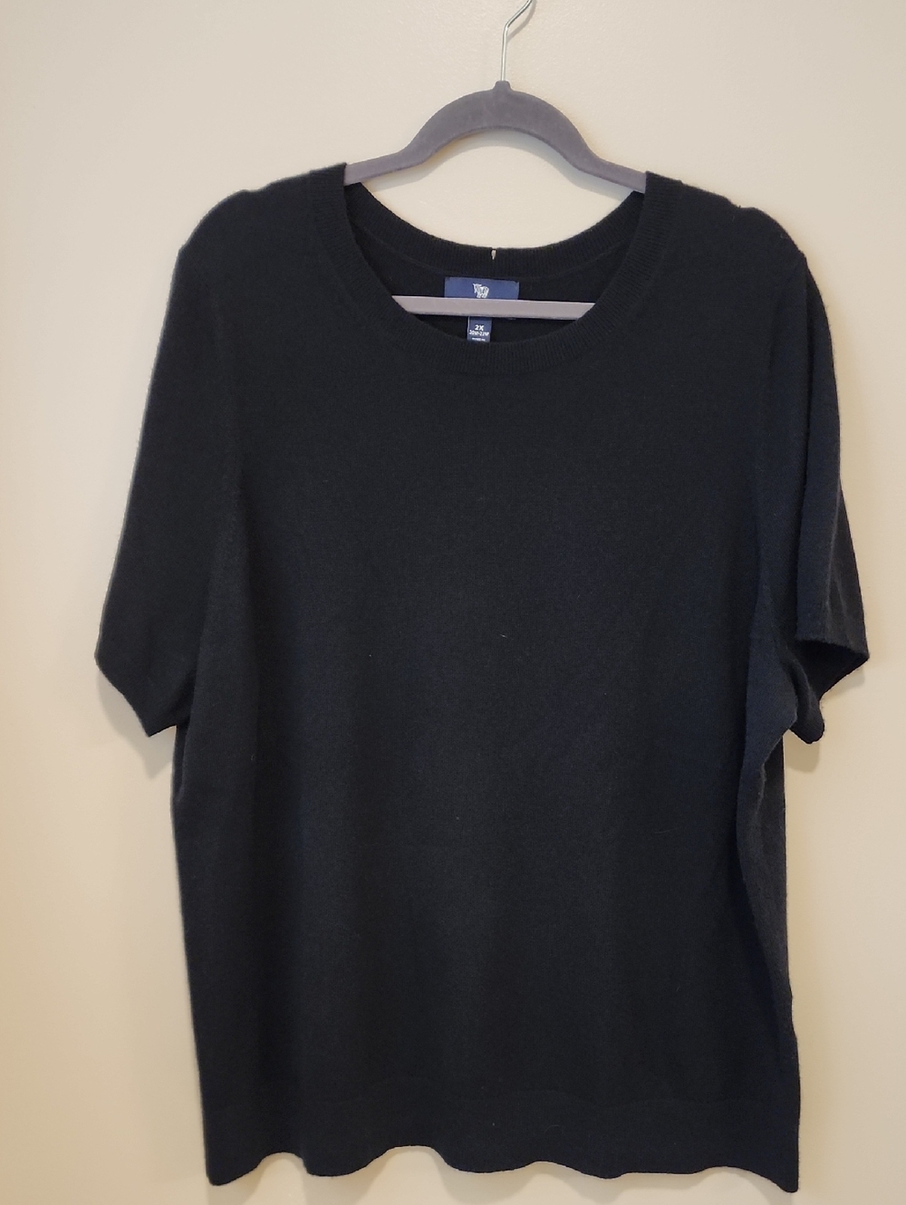 Lands' End Cashmere Sweater Crewneck Short Sleeves Black Luxury Classic size 2X